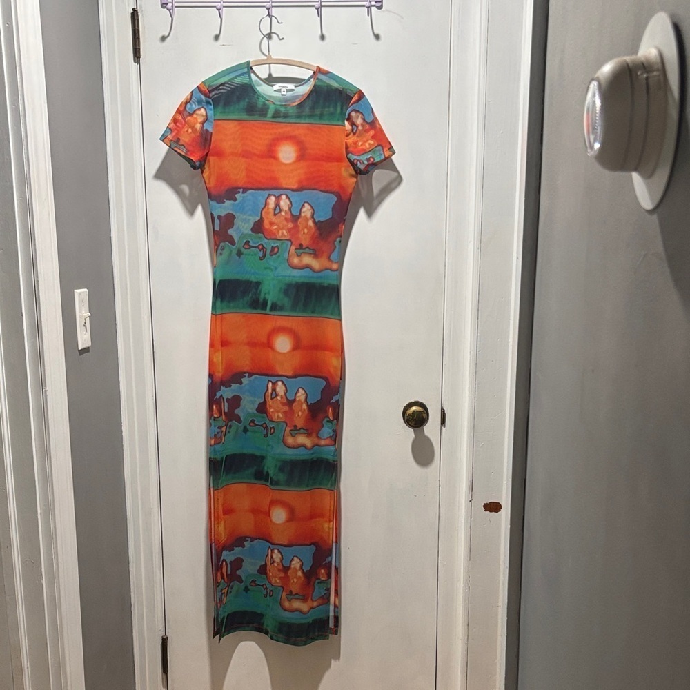 MIAOU Billie abstract infrared gradient midi mesh dress size xs